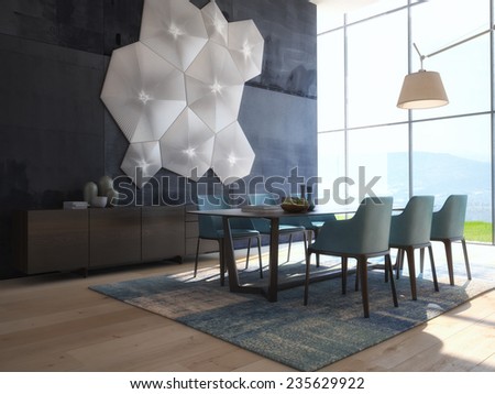Modern Design White Dining Room  Interior Architecture. 3d rendering