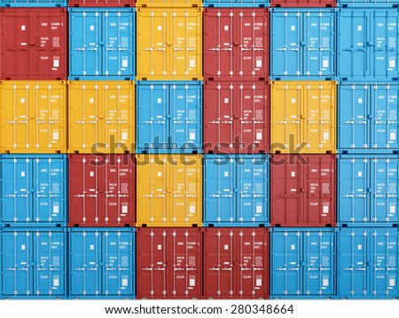 many colorful stacked Containers . 3d rendering