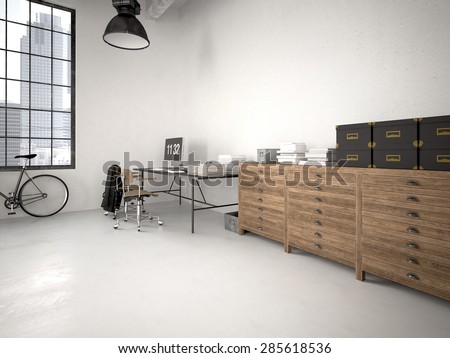 modern industrial loft with furniture. 3d rendering