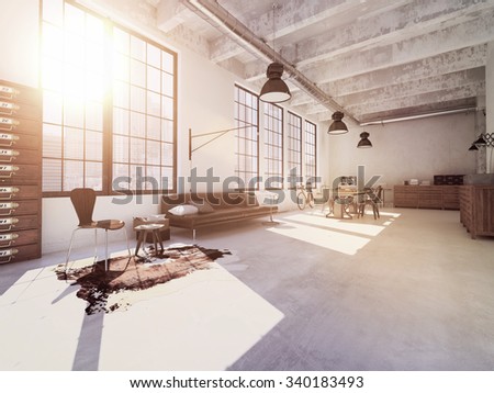 Interior design of  modern Living room with a table. 3d rendering