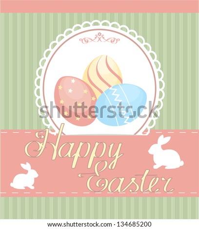 Vector background with holiday Easter eggs. Vintage style.
