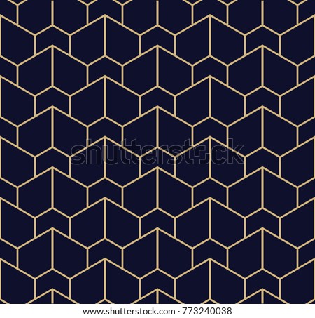 Abstract geometric pattern with lines. A seamless  background. Blue black and gold texture