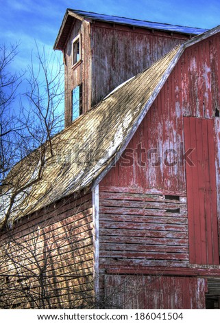 An old barn in the bright sunlight