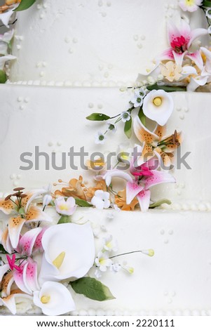 stock photo A wonderful wedding cake detail The flowers look real 