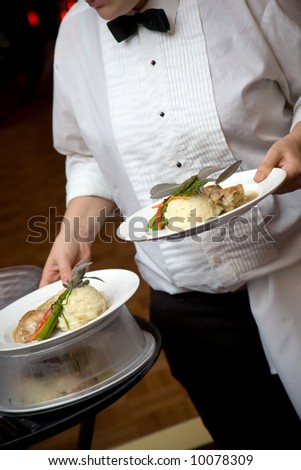 food being served by a waiter during a wedding or catered social event