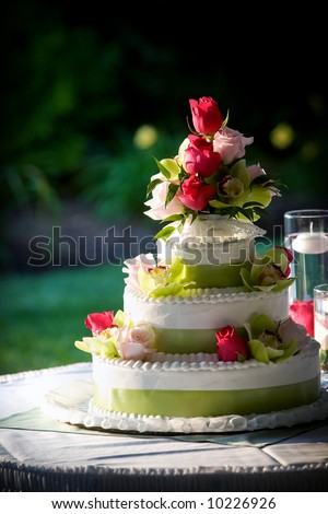 stock photo a fancy wedding cake decorated with flowers