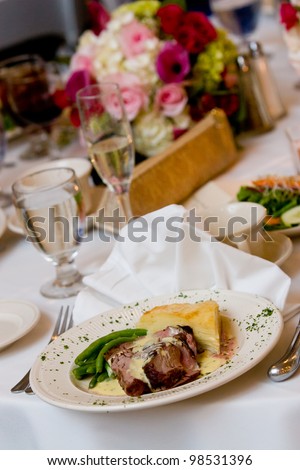 Food set out on a plate during a wedding or other event.