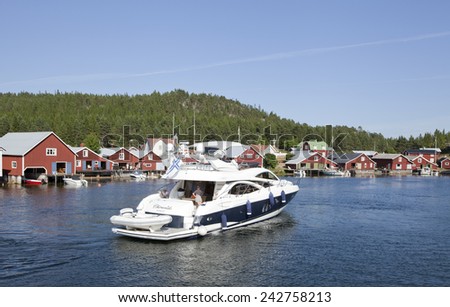 BALTIC SEA, SWEDEN ON JULY 22. Chirundo of Hanko visit the small marina on July 22, 2014 in Trysunda, Sweden. Searching for a place to stay