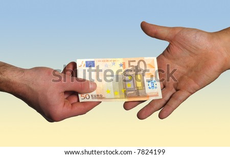 giving 50 euro from hand to hand