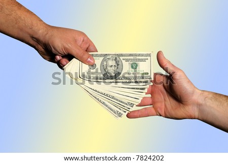 giving deck of dollars from hand to hand