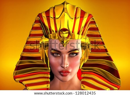 The Face Of Egypt. This is a romanticized portrait of the first female pharaoh of Egypt, Hatshepsut.  Inspiration for use as Nefertiti, Cleopatra, or to portray any ancient Egyptian queen - stock photo