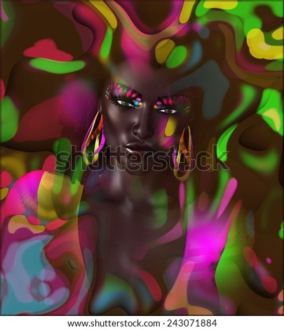 Abstract digital art image of a woman\'s face close up on a colorful textured background. Great for expressing modern art, beauty or abstract themes.