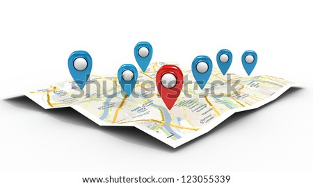 map with Pin Pointers 3D rendering image map with Pin Pointers 3D rendering image