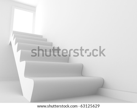 abstract 3d image of stairway with the open door in white room