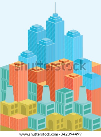 Architecture modern business buildings icon set flat 3d isometric web illustration vector.