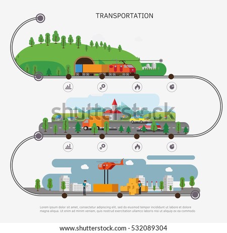 Transport illustration. Transportation by water, by air, by road. Isometric illustration.