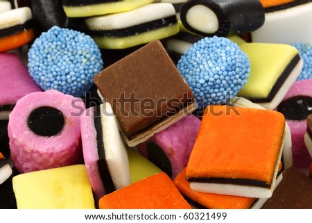 background of sweet, tasty and colorful licorice all sorts