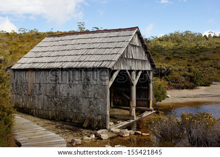 Old boathouse close to Lake Dove, Cradle Mountain Lake St. Clair National Park, Tasmania, Australia