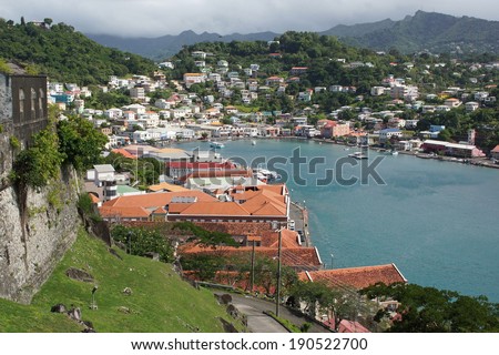 SAINT GEORGES, GRENADA - DECEMBER 14, 2013: Panorama view over Saint Georges on December 14, 2013 in Grenada, Caribbean