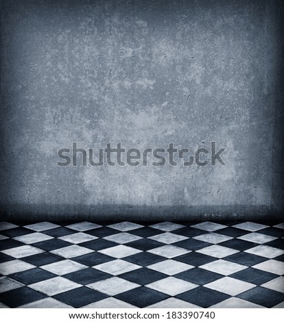 Grunge room with tiled floor