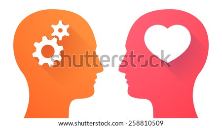 Illustration of two men heads with a heart and gears