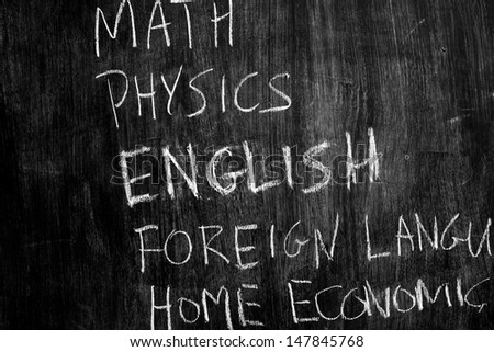 School subjects on blackboard
