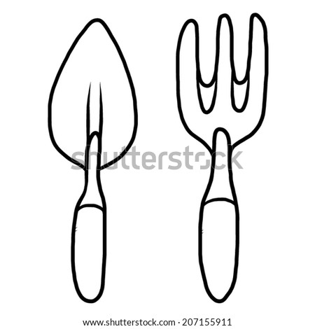 Gardening Tool / Cartoon Vector And Illustration, Black And White, Hand