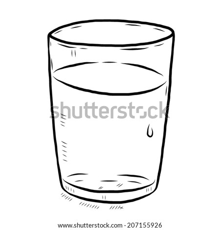 Glass Of Water / Cartoon Vector And Illustration, Black And White, Hand