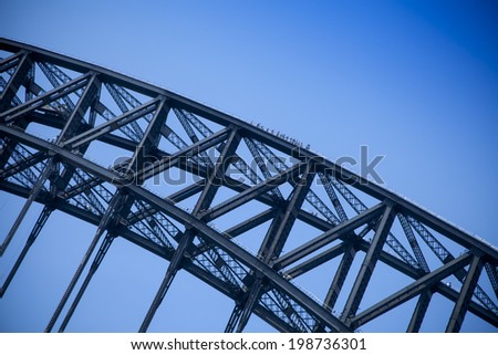 SYDNEY, AUSTRALIA - DECEMBER 27, 2013: Climbers on the Sydney Harbour Bridge. Over three million local and international people have ascended the great arches to stand at the summit of the Bridge.