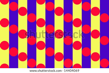 Red Polka dot pattern on royal blue and yellow stripes.