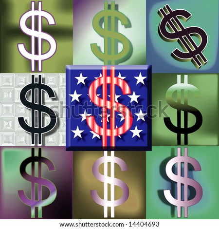 Red white and blue dollar sign center pop art style arrangement