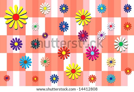 Flowers scattered on a plaid  back round