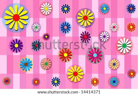 Flowers scattered on a plaid  background