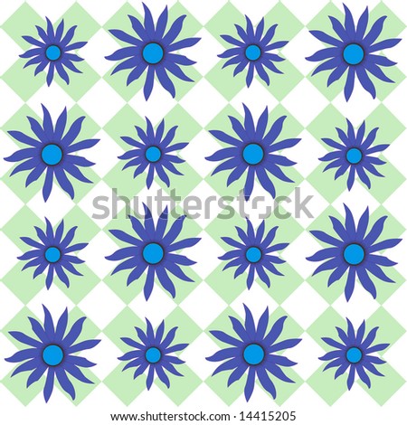 Blue eyed Susan flowers on a green checkered plaid  back round