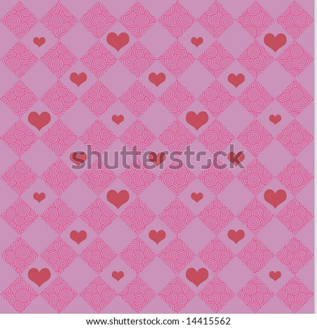 Checkered pattern of pink and fuschia  with large and small hearts