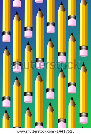 Yellow pencils arranged in a alternating pattern with a blue green background.