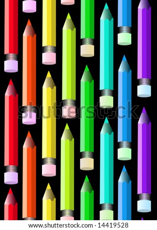 Colored pencils arranged in a alternating pattern with a black background.