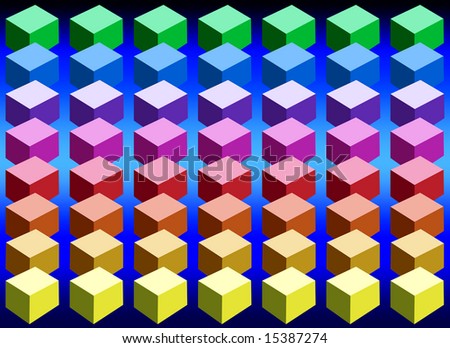 Cubes arranged in rows in an ascending order based on the color spectrum