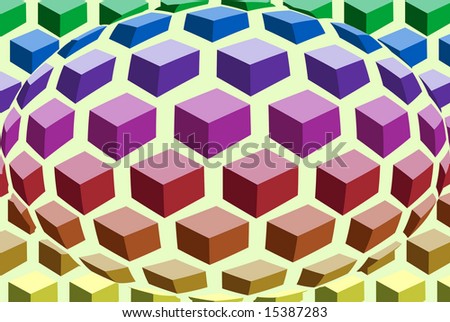 Cubes arranged in rows in an ascending order based on the color spectrum creating an egg