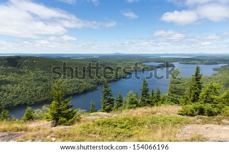 This is a view from the side of Beech Mountain looking across Mount Desert Island to the Maine mainland.