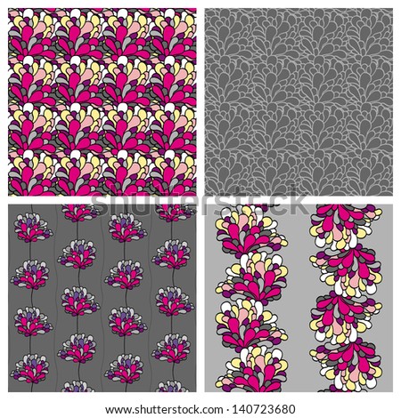flower vector seamless pattern set, decorative abstract background, home decor, summer colorful background