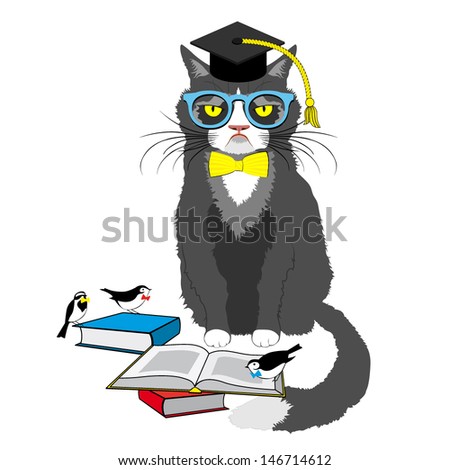 cat reading book in square academic cap vector illustration cat reading book in square academic cap vector illustration