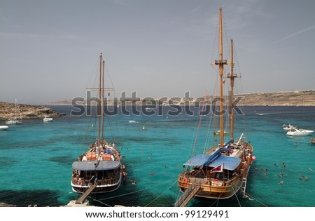 Blue water of the Blue Lagoon in Comino, Malta
