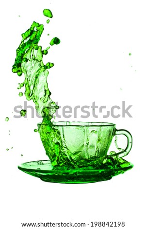 cream soda splash water out of a glass isolated on white background