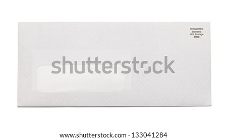 White Business Envelope with window isolated on white background.