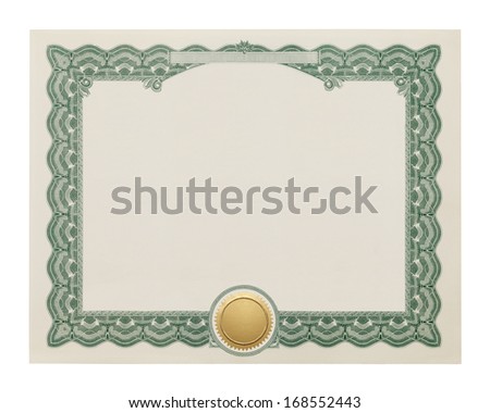 Award Degree With Copy Space and Gold Seal Isolated on White Background.