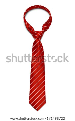 Red And White Striped Tie Isolated On White Background.