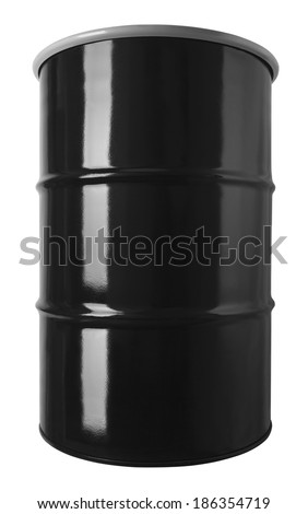 Black 55 Gallon Oil Drum Barrel Isolated on White Background Black 55 Gallon Oil Drum Barrel Isolated on White Background