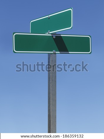 Two Green Street Signs on Metal Pole With Copy Space with Blue Sky.