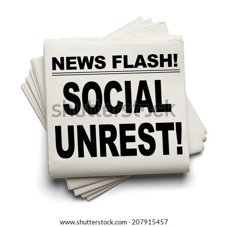 News Flash Social Unrest News Paper Isolated on White Background.